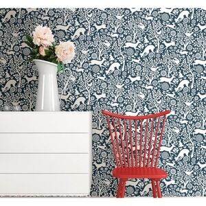 A Street Prints Designer Wallpaper Navy Blue White Woodland Animals FD22730 Lot